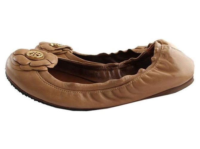 Tory Burch Camel Gold Logo Banded Flats Braun - Ansicht 3
