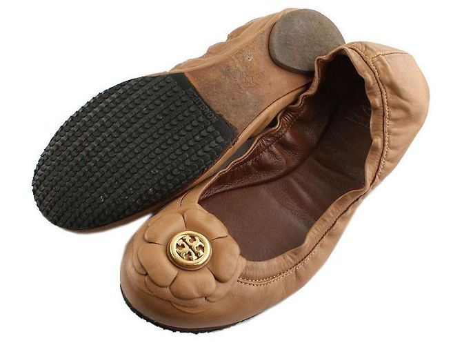Tory Burch Camel Gold Logo Banded Flats Braun - Ansicht 4