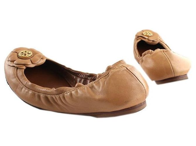 Tory Burch Camel Gold Logo Banded Flats Braun - Ansicht 5