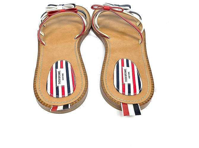 Thom Browne Sandali slide a tre fiocchi in vitello capretto multicolore Marrone - vista 3