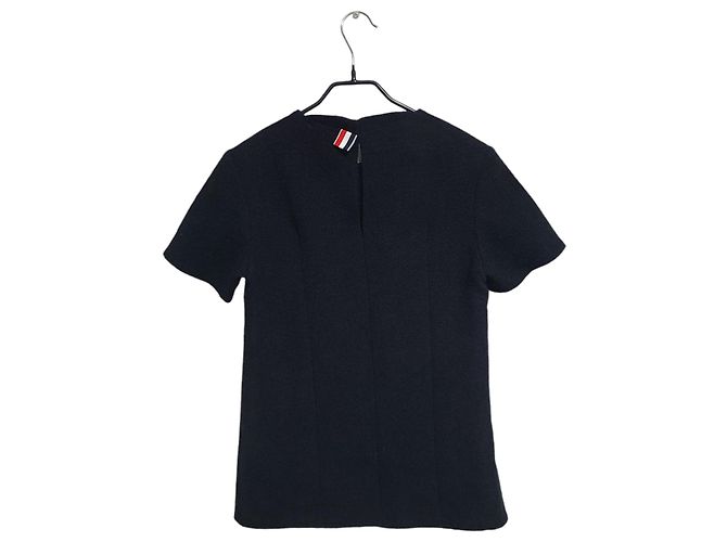 Thom Browne T-shirt a maniche corte in lana tweed per donne Nero - vista 2