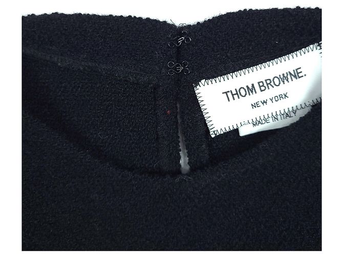 Thom Browne T-shirt a maniche corte in lana tweed per donne Nero - vista 4