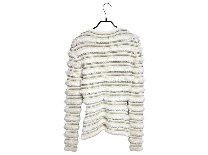 Balmain Damen Tweed Strick mit Schulterpolstern Weiß - Ansicht 2