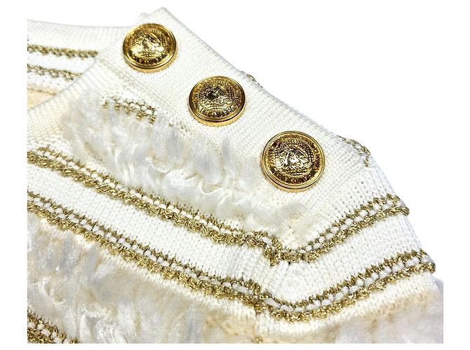 Balmain Damen Tweed Strick mit Schulterpolstern Weiß - Ansicht 4