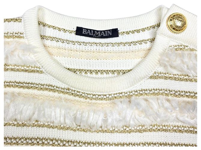 Balmain Damen Tweed Strick mit Schulterpolstern Weiß - Ansicht 5