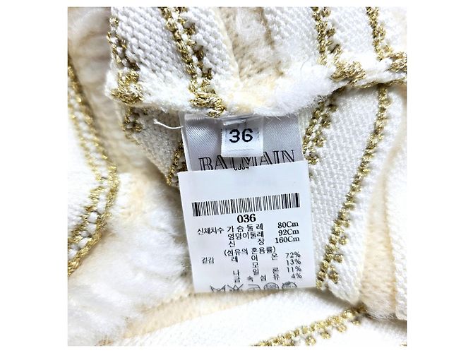 Balmain Damen Tweed Strick mit Schulterpolstern Weiß - Ansicht 6