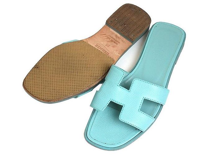 Hermès Pantofole Oran Blu Menta - vista 3
