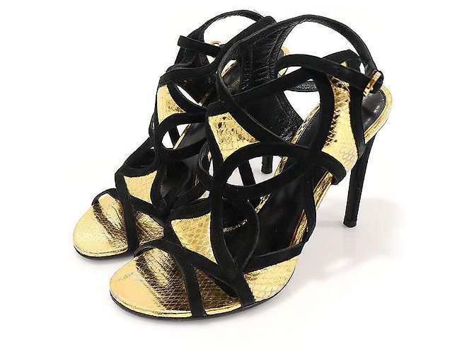 Louis Vuitton Sandali da donna in suede serpente oro metallico con cinturino tramonto D'oro - vista 2