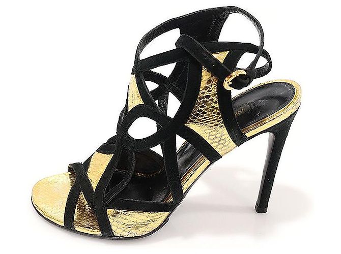 Louis Vuitton Sandali da donna in suede serpente oro metallico con cinturino tramonto D'oro - vista 3