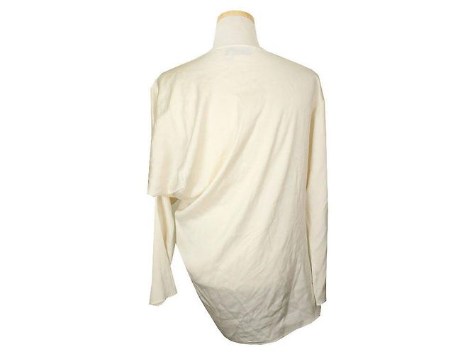 Lanvin Blusa assimétrica de seda bege com mangas longas Marrom - vista 3