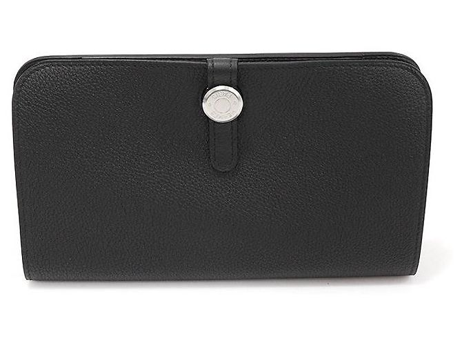Dogon Hermès Cartera Larga Duo Plata de Cuero Togo Negro - vista 2