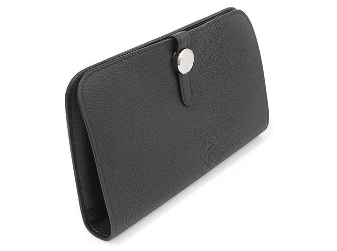 Dogon Hermès Cartera Larga Duo Plata de Cuero Togo Negro - vista 4