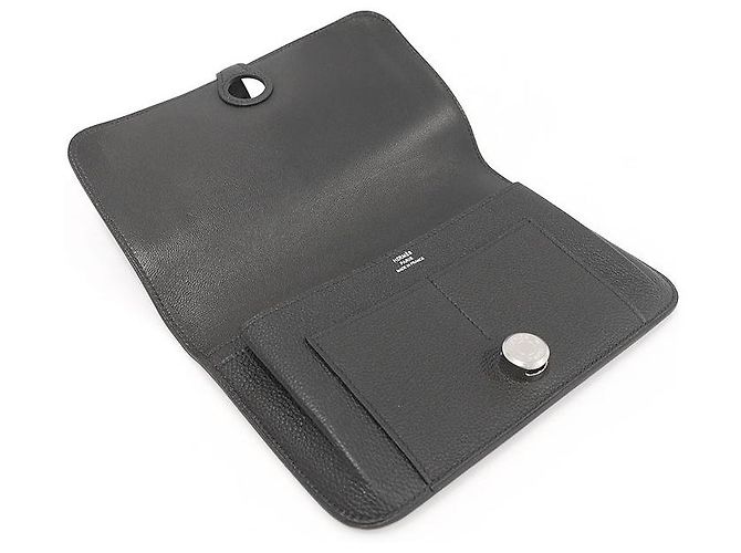 Dogon Hermès Cartera Larga Duo Plata de Cuero Togo Negro - vista 5
