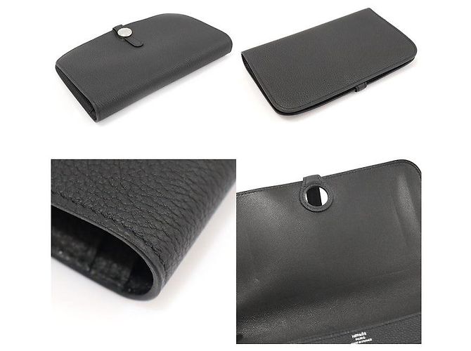 Dogon Hermès Cartera Larga Duo Plata de Cuero Togo Negro - vista 6