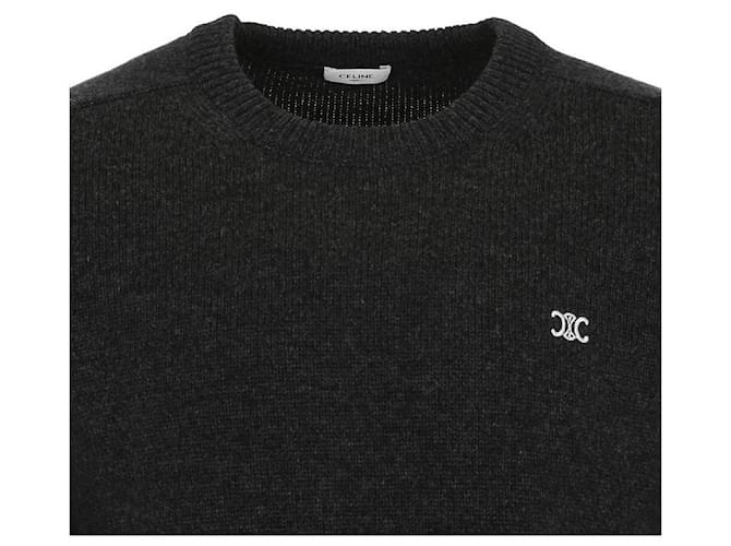 Céline Dreifarbiger bestickter Woll-Kaschmir-Pullover Schwarz - Ansicht 7