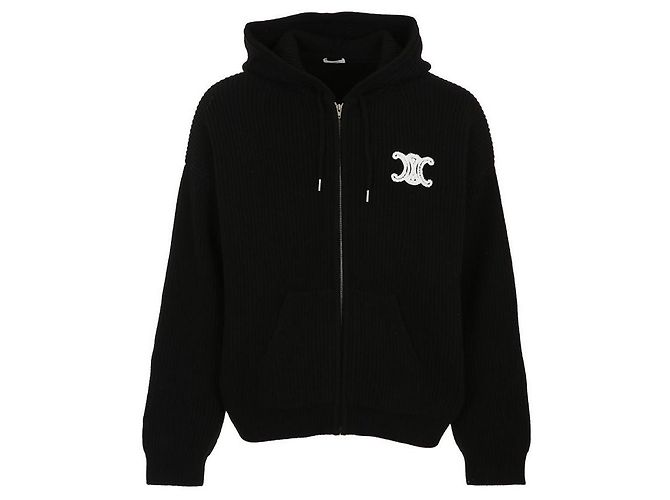 Céline Triomphe bestickter Wollhoodie mit Reißverschluss Schwarz - Ansicht 2