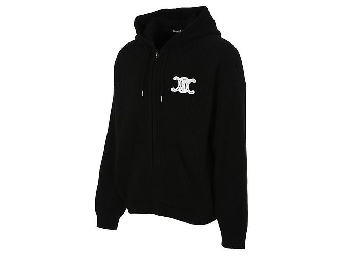 Céline Triomphe bestickter Wollhoodie mit Reißverschluss Schwarz - Ansicht 3