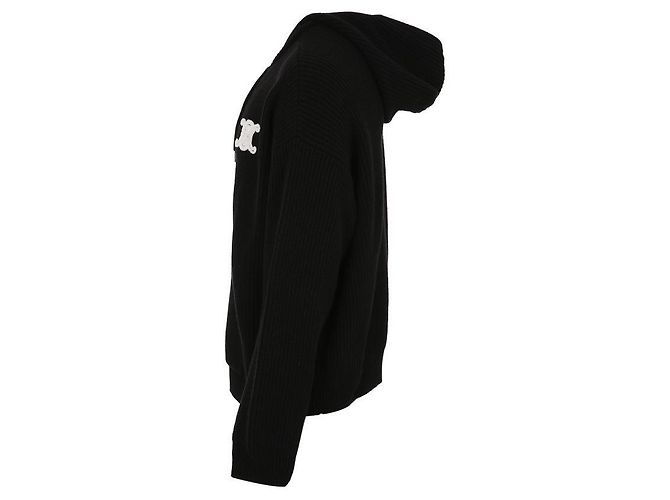 Céline Triomphe bestickter Wollhoodie mit Reißverschluss Schwarz - Ansicht 4