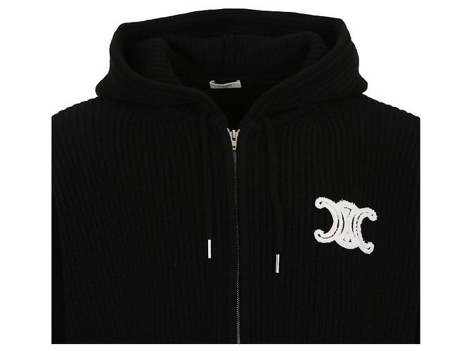Céline Triomphe bestickter Wollhoodie mit Reißverschluss Schwarz - Ansicht 7