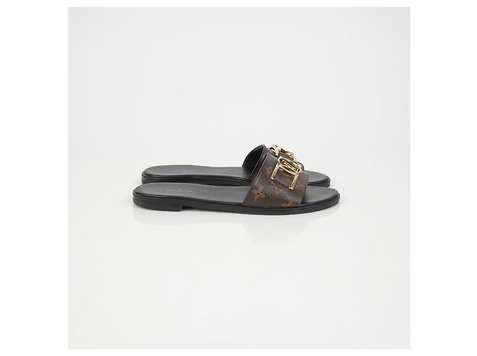Louis Vuitton Mule Pantofole Lock It Flat Taglia Marrone - vista 3