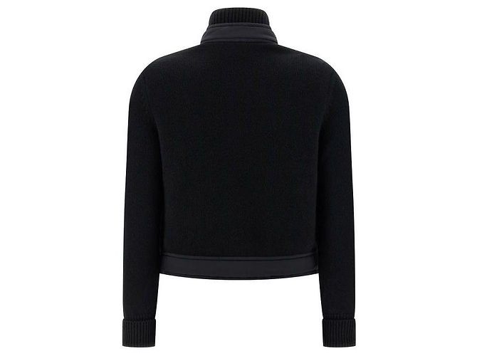 Moncler Cardigã de lã acolchoado com patch logo Grenoble Preto - vista 5