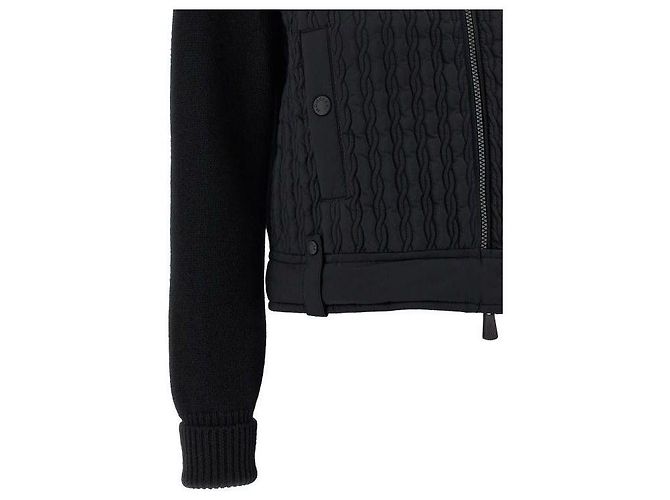 Moncler Cardigã de lã acolchoado com patch logo Grenoble Preto - vista 7