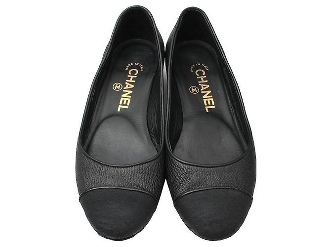 Timeless Chanel Black Captoe Leather Flats - view 2