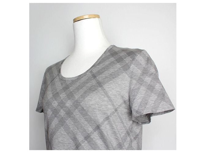 Burberry Grau kariertes Baumwoll-T-Shirt Braun - vista 4