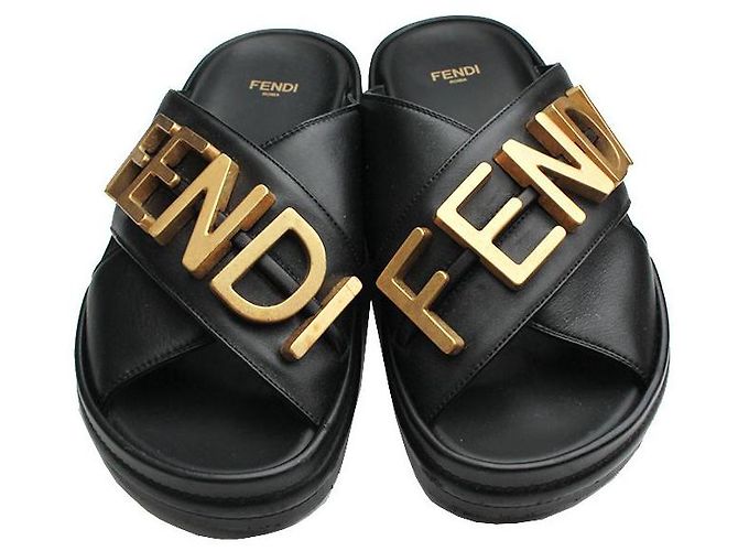 Fendi Pantofole in pelle nera Nero - vista 2