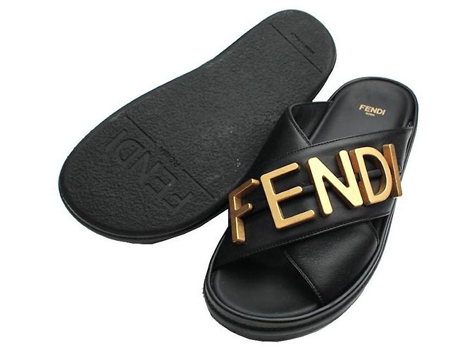 Fendi Pantofole in pelle nera Nero - vista 3