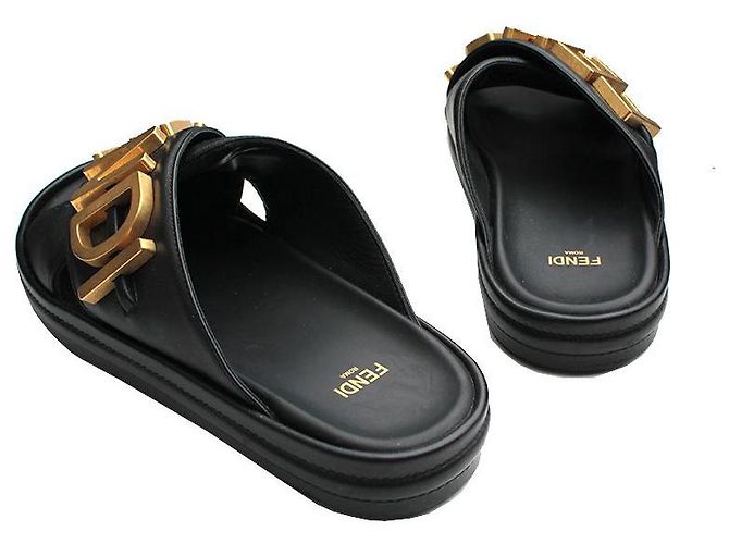 Fendi Pantofole in pelle nera Nero - vista 4
