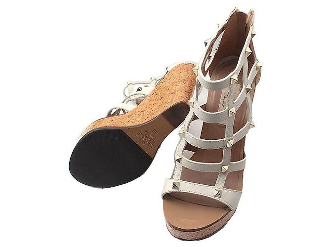 Valentino Gold Rockstud Keilabsatzschuhe Braun - Ansicht 3