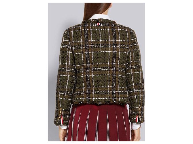 Thom Browne Wiederaufbereiteter Damen-Cardigan, karierter Mantel, oversized, grün - Ansicht 2