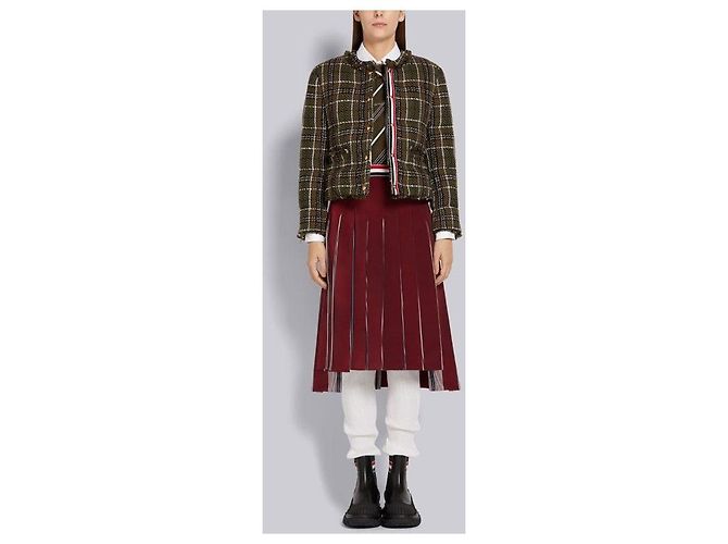 Thom Browne Wiederaufbereiteter Damen-Cardigan, karierter Mantel, oversized, grün - Ansicht 3