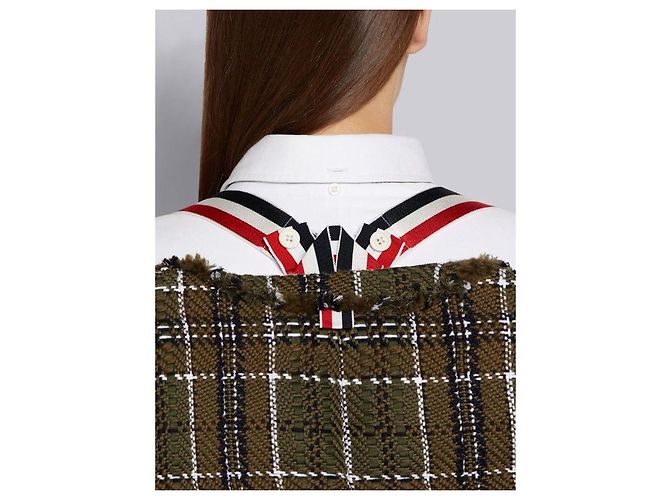 Thom Browne Wiederaufbereiteter Damen-Cardigan, karierter Mantel, oversized, grün - Ansicht 5