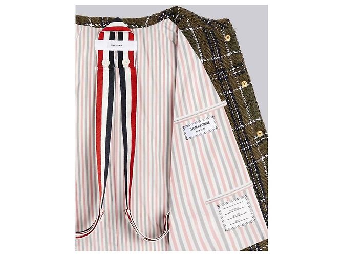 Thom Browne Wiederaufbereiteter Damen-Cardigan, karierter Mantel, oversized, grün - Ansicht 6