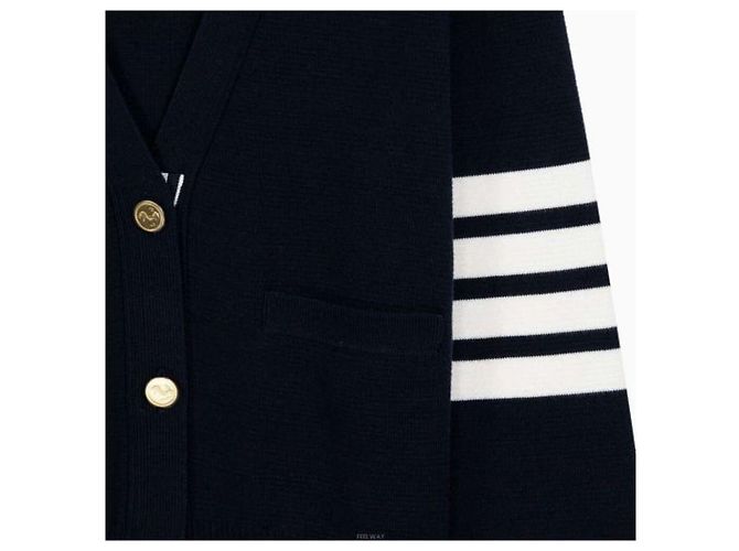 Thom Browne Cardigan V-Neck Milano Blu Navy - vista 6