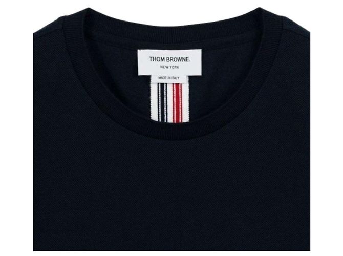 Thom Browne Kurzarm-T-Shirt mit Signature-Streifen in Marineblau - Ansicht 3