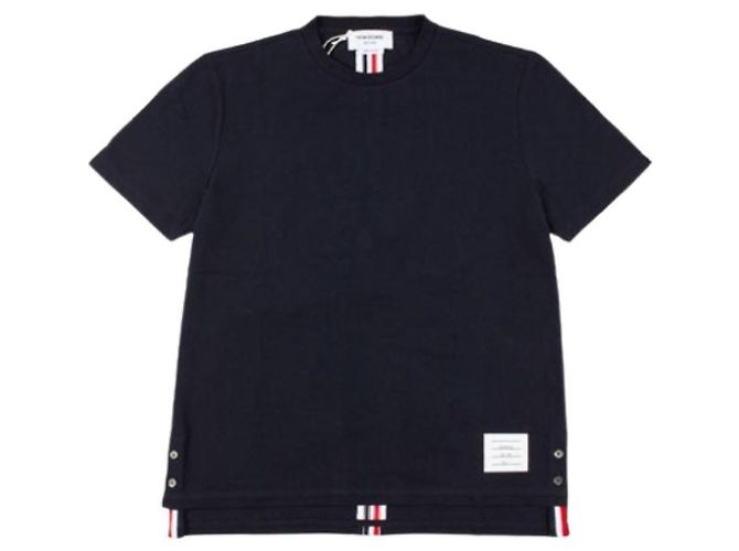 Thom Browne Kurzarm-T-Shirt mit Signature-Streifen in Marineblau - Ansicht 7