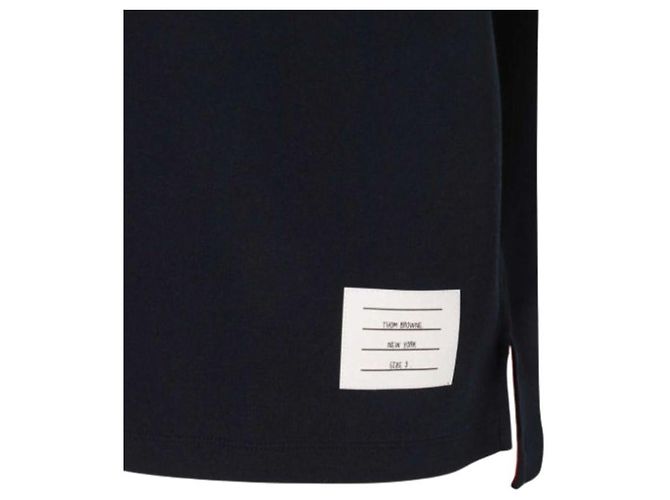 Thom Browne Kurzarm-T-Shirt in Marineblau mit diagonaler Logo: - Ansicht 6