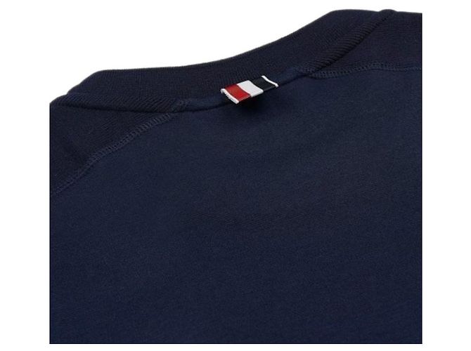 Thom Browne Kurzarm-T-Shirt in Marineblau mit diagonaler Logo: - Ansicht 9