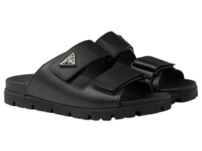 Prada Plack Double Strap Sandal Slide Black - view 2