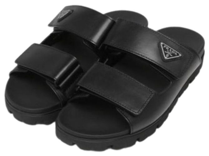 Prada Plack Double Strap Sandal Slide Black - view 3