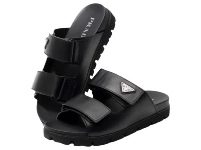 Prada Plack Double Strap Sandal Slide Black - view 7