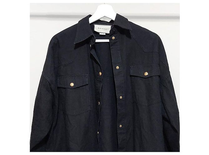 Gucci Camicia in denim oversize con logo bianco - vista 4