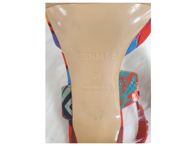 Hermès Slingback aperto in tessuto multicolore - vista 16