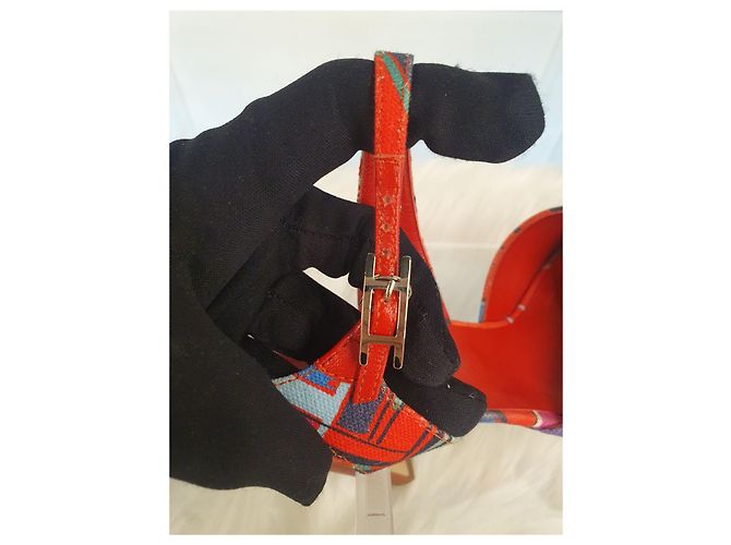 Hermès Slingback aperto in tessuto multicolore - vista 18
