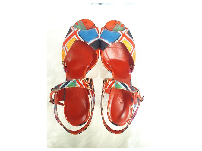 Hermès Slingback aperto in tessuto multicolore - vista 20