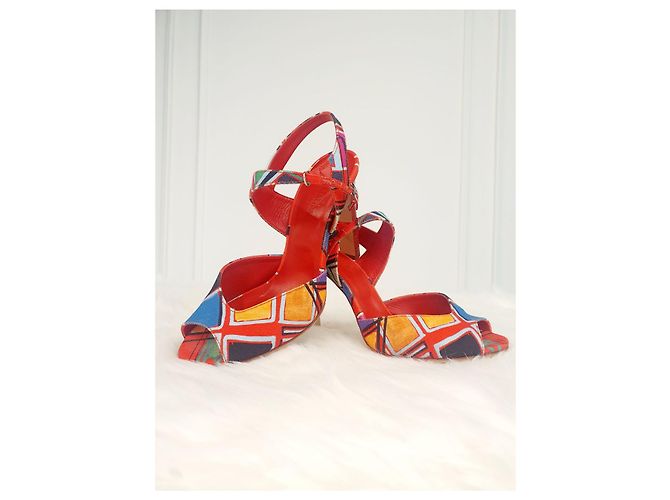 Hermès Slingback aperto in tessuto multicolore - vista 4