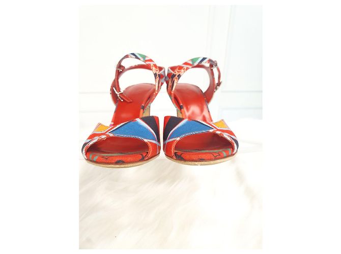 Hermès Slingback aperto in tessuto multicolore - vista 5